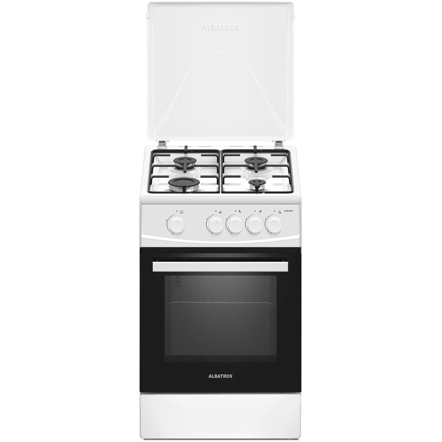 Oferte la Aragaz pe Gaz AL452ANS 4 Arzatoare Siguranta Capac Metalic Alb
