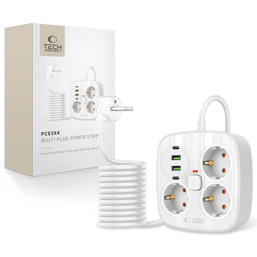 Oferte la Incarcator PCS3X4 , 3x AC, 2x USB, 2x USB-C, Lungime cablu 2m, Alb