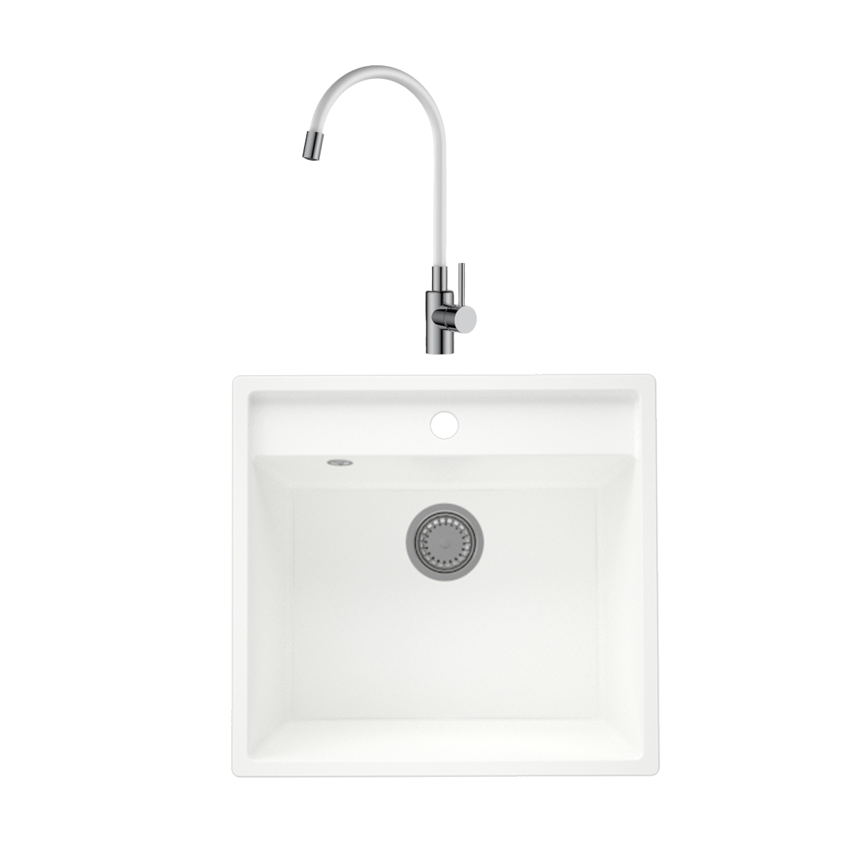 Oferte la Chiuveta de bucatarie SanDonna Selena, granit compozit, alb cu baterie flexibila Lola, alb-crom, 53 x 50 cm