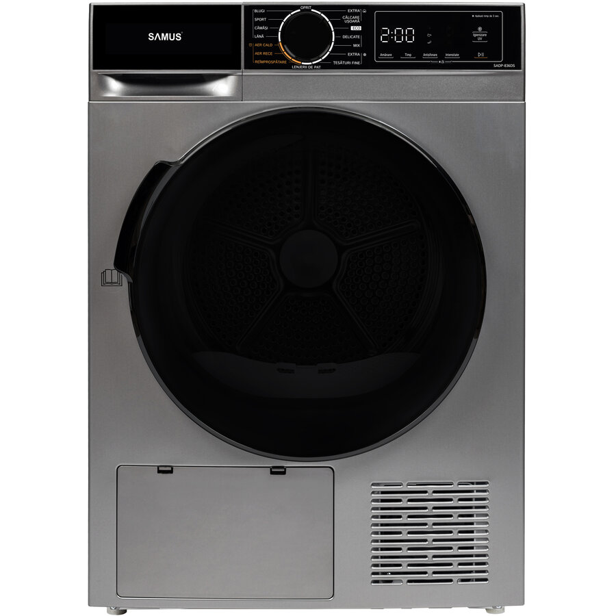 Oferte la Uscator de Rufe cu Pompa de Caldura SADP-836DS 8KG 15 Programe Igienizare UV Pornire Intarziata Clasa D Gri Inchis