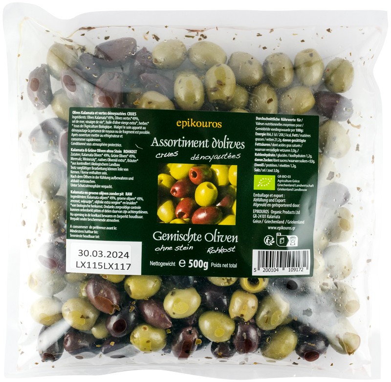 Oferte la Mix de masline bio, crude, fara samburi, 500g Epikouros