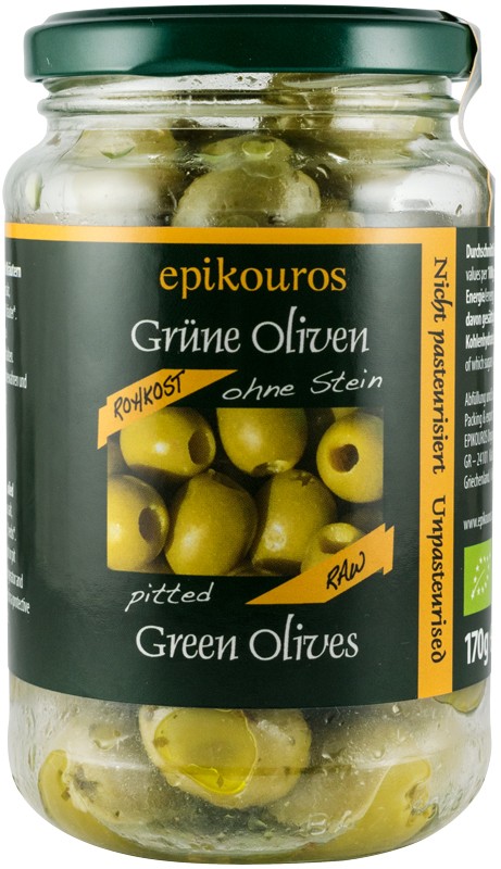 Oferte la Masline verzi bio, crude, fara samburi, 170g Epikouros