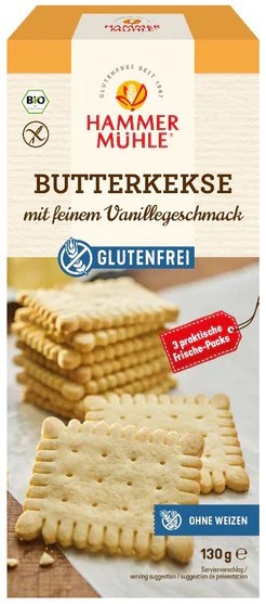 Oferte la Biscuiti bio cu unt si aroma fina vanilie, fara gluten, 130g Hammer Muhle