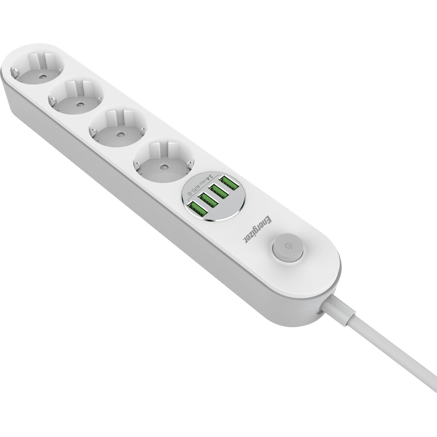 Oferte la Prelungitor Max 4 x AC Schuko + 4 x USB-A 2500W 10A 2m Alb