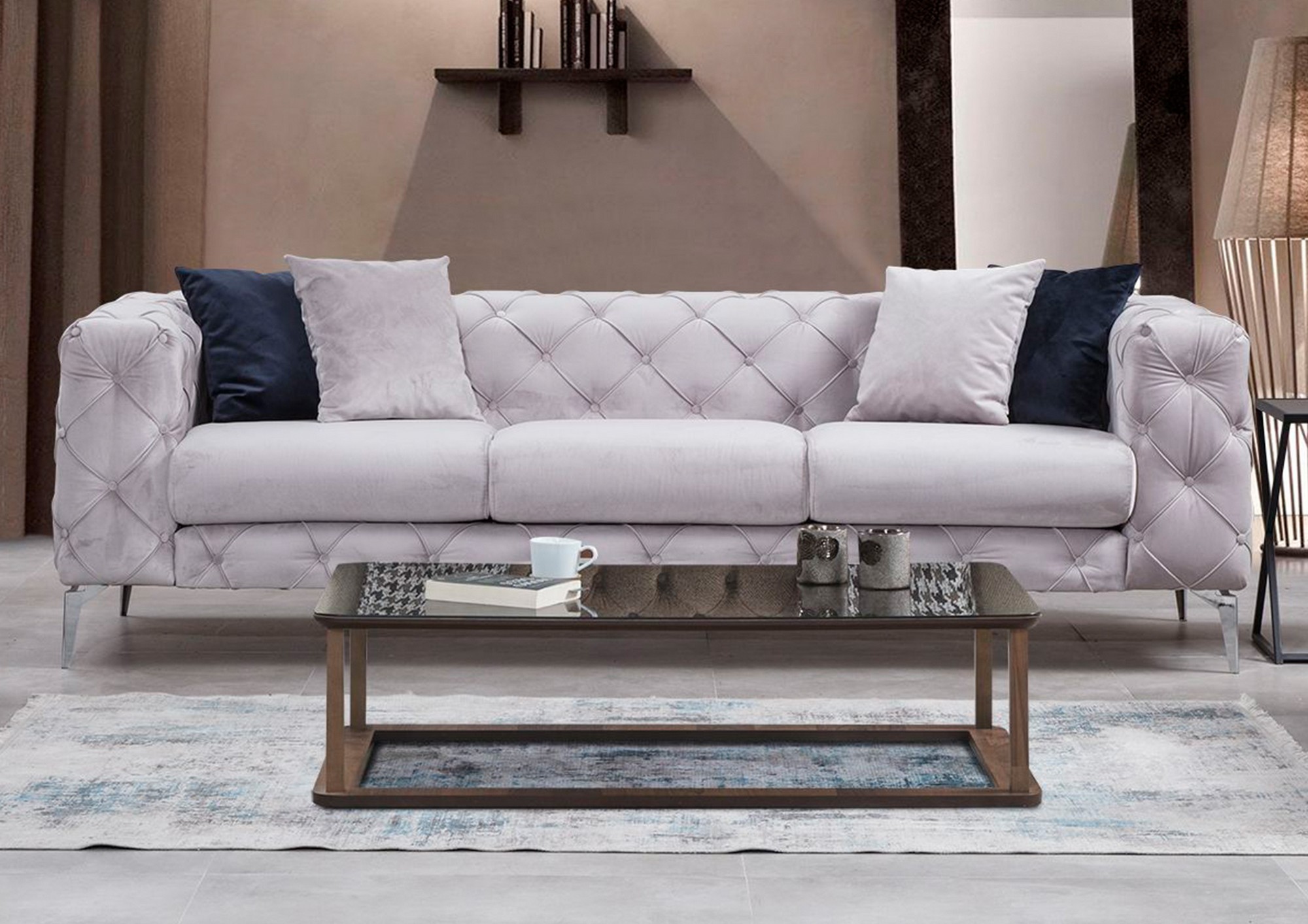 Oferte la Canapea CHESTERFIELD Como - Light Grey cu 3 Locuri 237 X 73 X 90