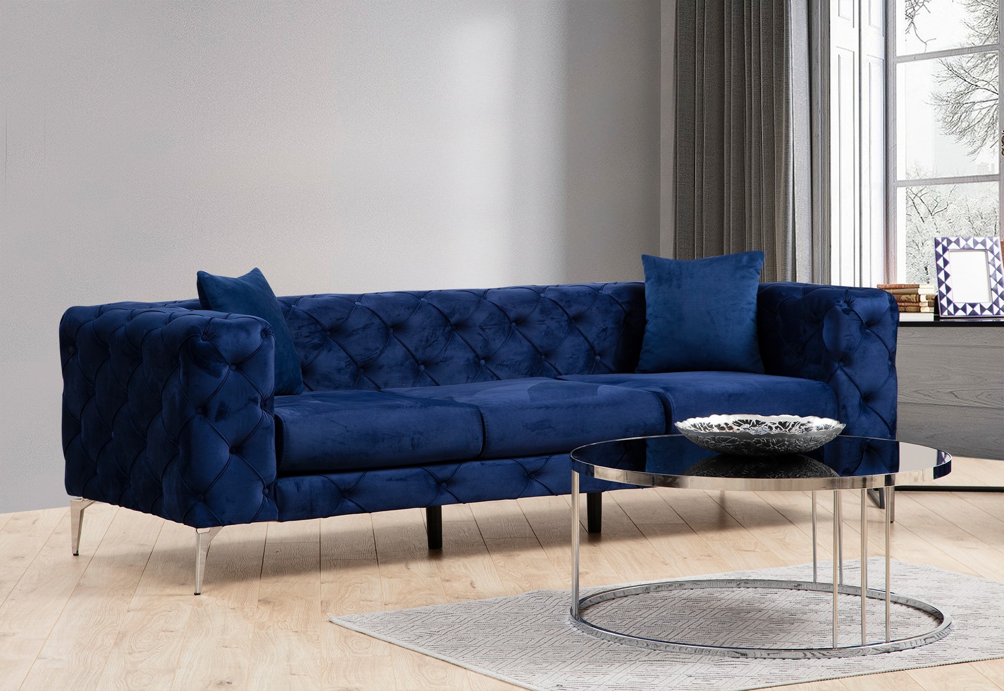 Oferte la Canapea Tapitata cu 3 Locuri Como - Navy Blue