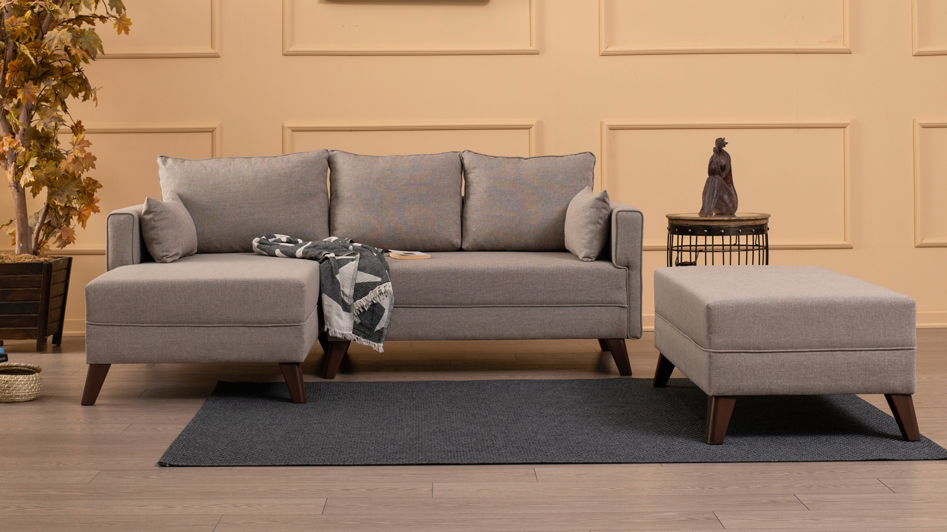 Oferte la Canapea tip Coltar cu Taburet Bella Corner Sofa Left 2 - Cream
