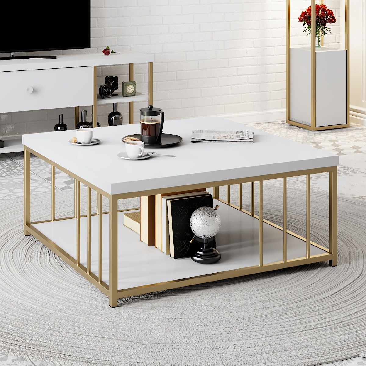 Masa Cafea 90 X 30 X 40 Zenn - White, Gold