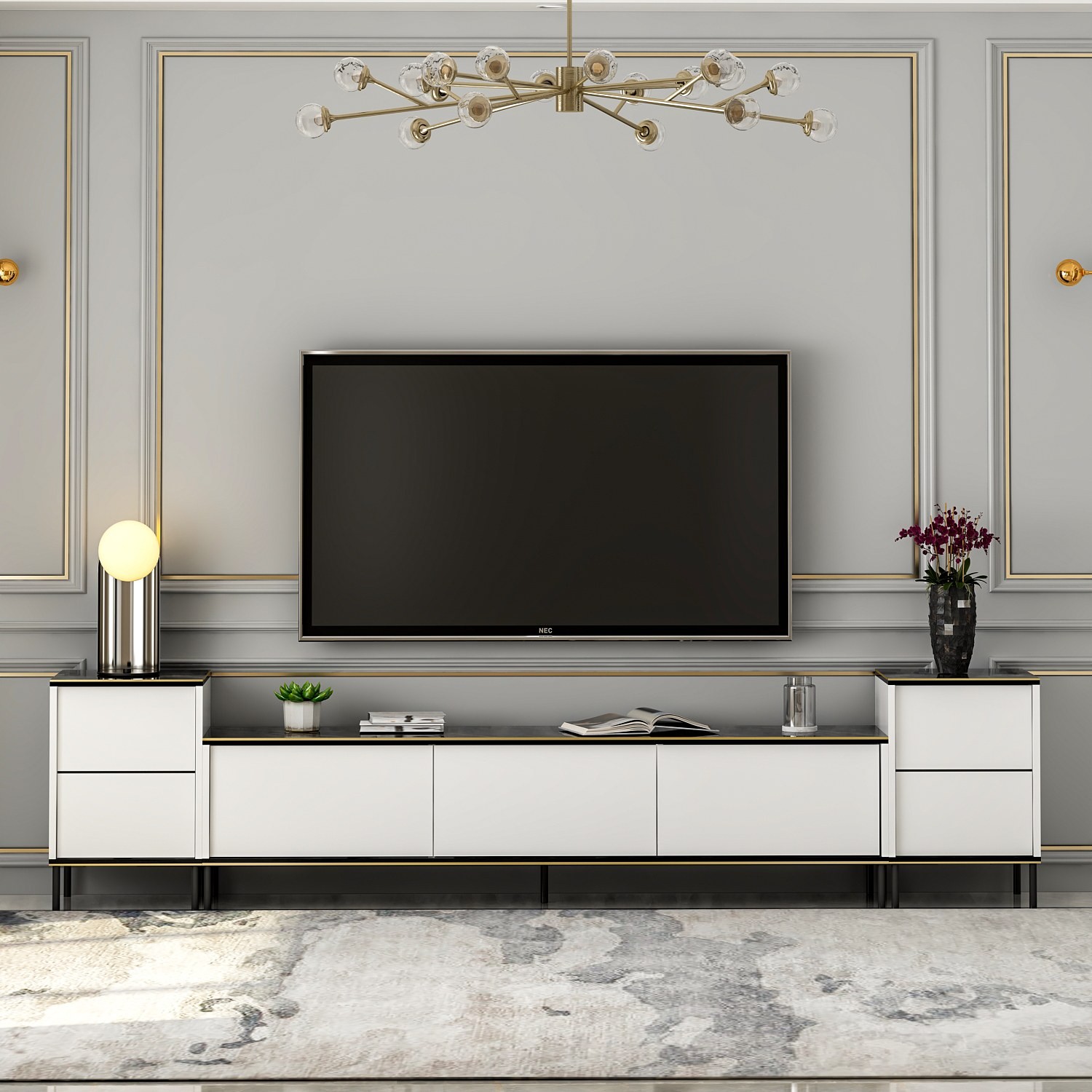Oferte la Comoda TV cu noptiere 260 X 60 X 35 Imaj - White, Marble