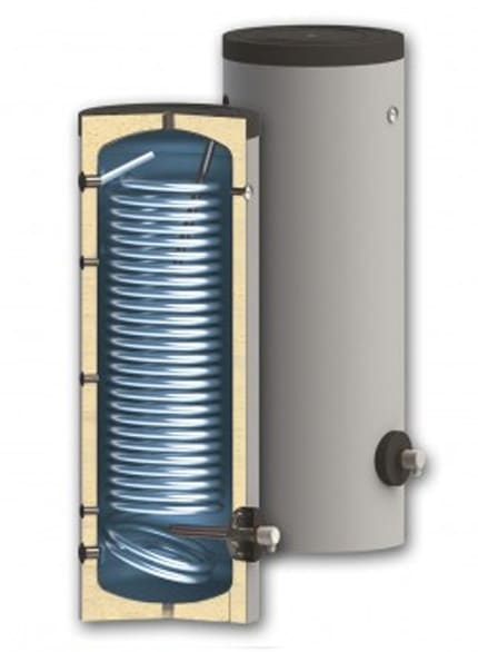 Boiler pentru pompe de caldura Sunsystem SWPN-2L 300 L cu o serpentina pentru conectarea la sisteme solare de incalzire si sisteme cu pompe de caldura cu multi consumatori