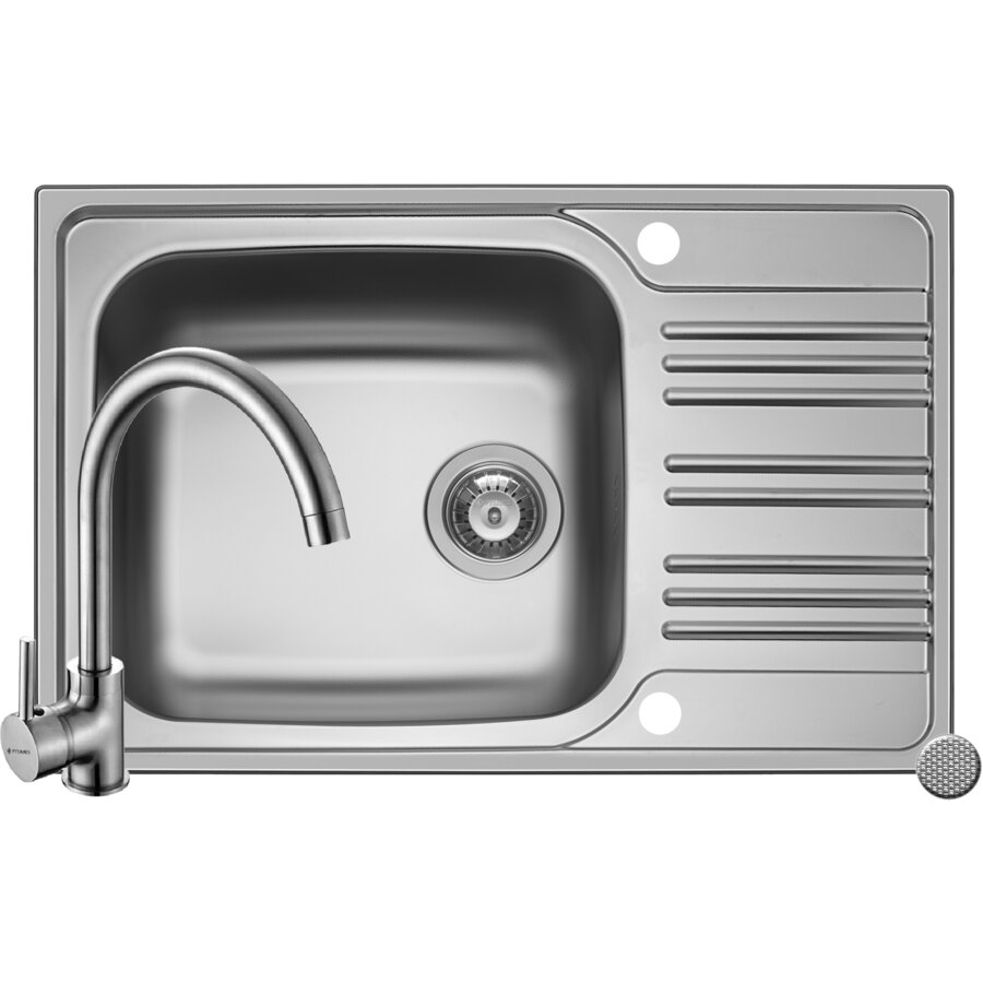 Oferte la Set Chiuveta Inset 1B1D LN si Baterie Bello Crom Argintiu