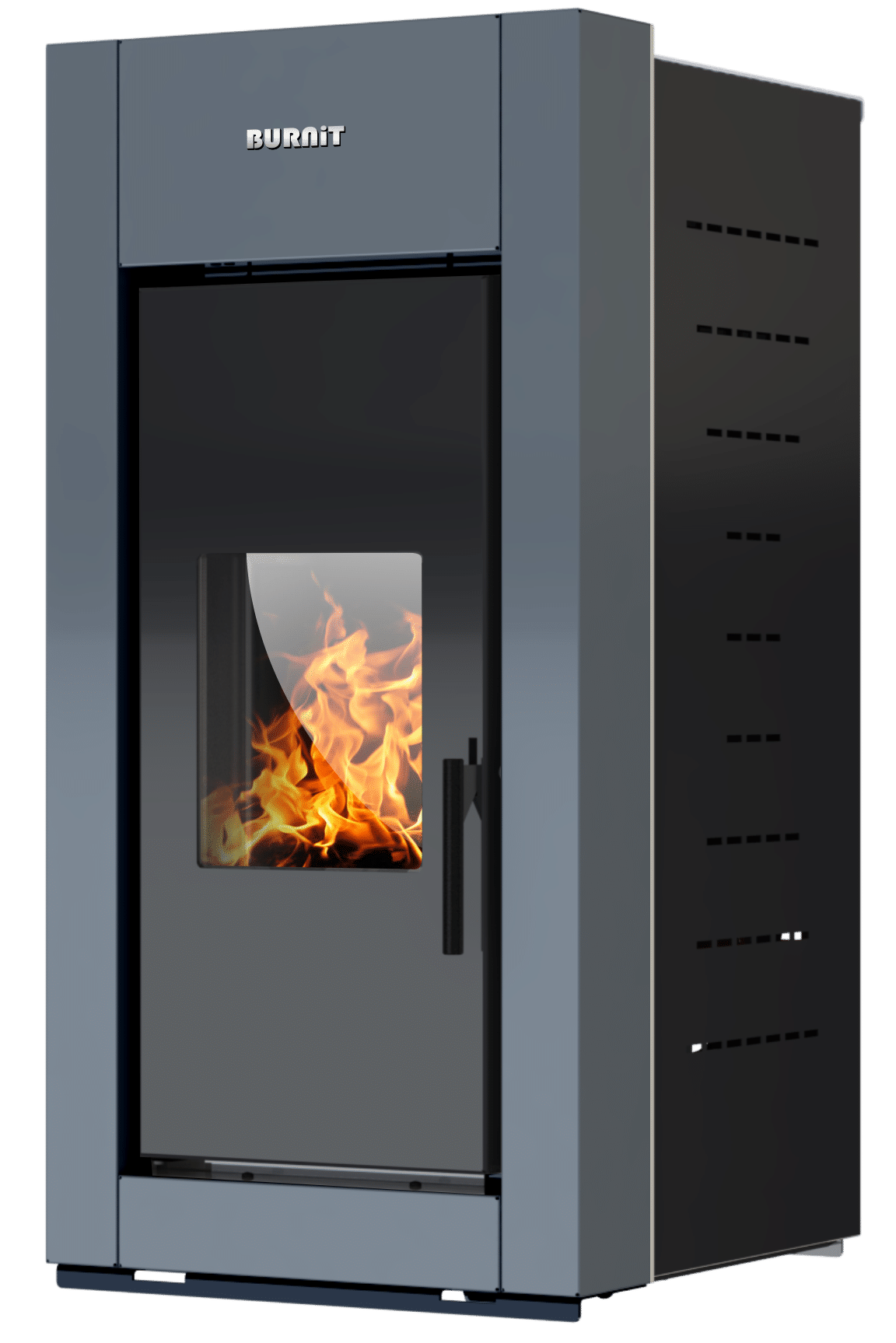 Centrala termosemineu pe peleti Burnit Trend 11 kW culoare Gri Antracit echipata cu pompa de circulatie vas de expansiune automatizare suprafata pana la 80 metri patrati