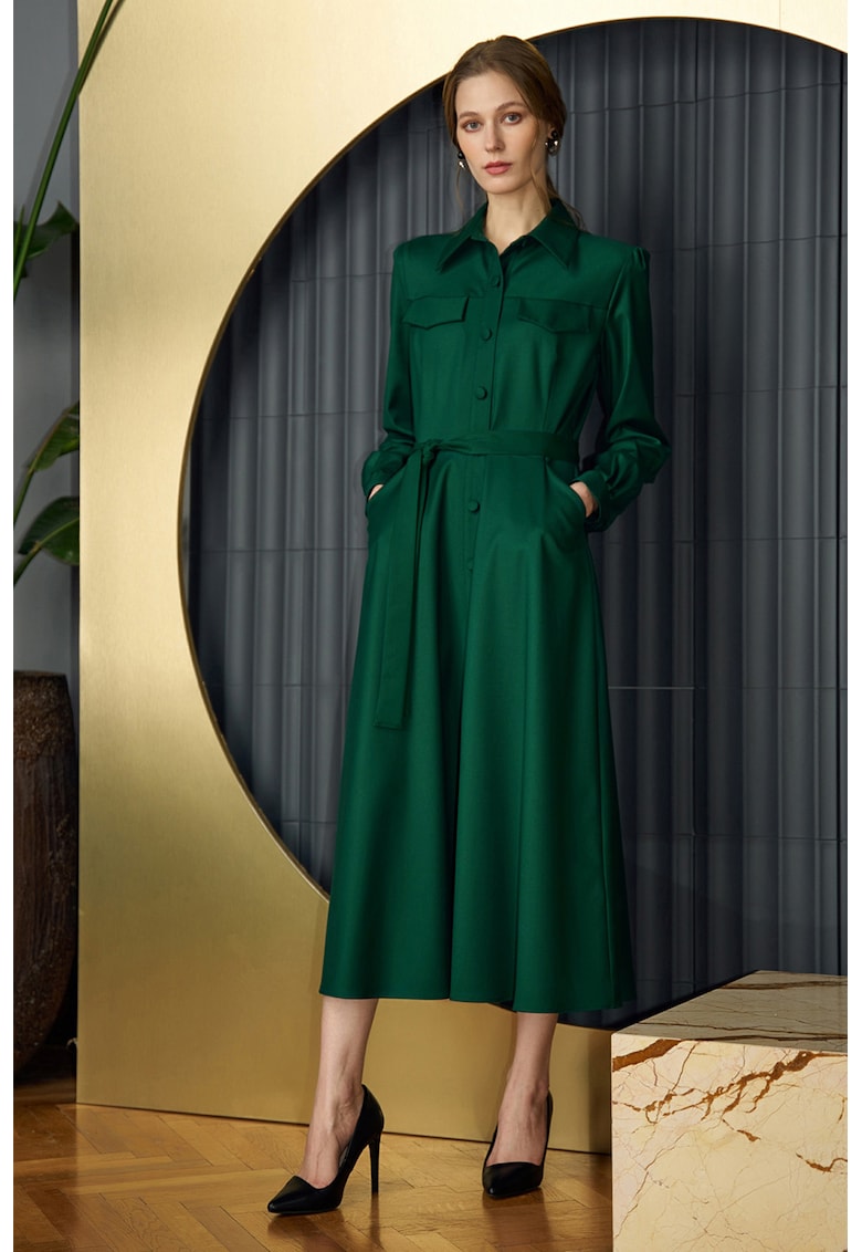 Oferte la Roche-camasa midi cu buzunare laterale - Verde