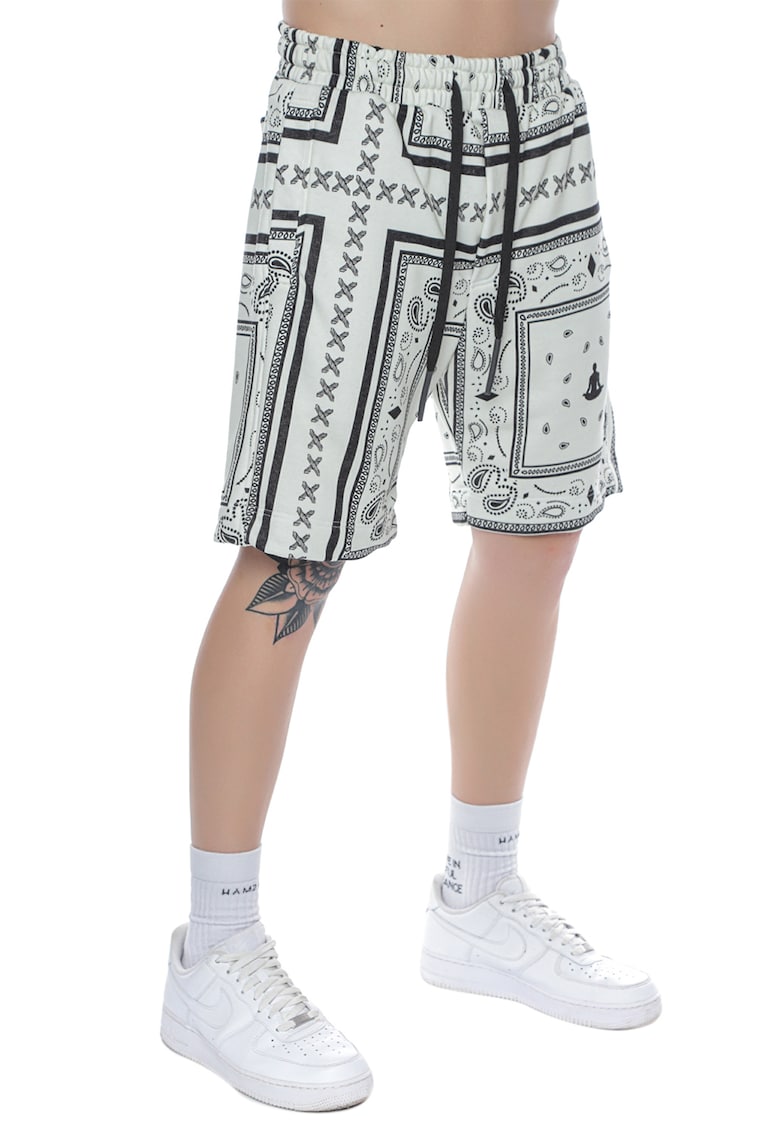 Oferte la Pantaloni scurti cu imprimeu si snur Bandana - Negru/Crem