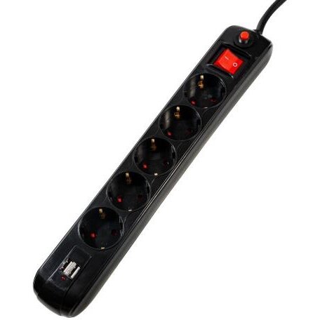 Oferte la Prelungitor Schuko x 5 Conectare prin Schuko (T) 2xUSB Cablu 1.8M 16A Max. 3500W Protectie Supratensiune Negru
