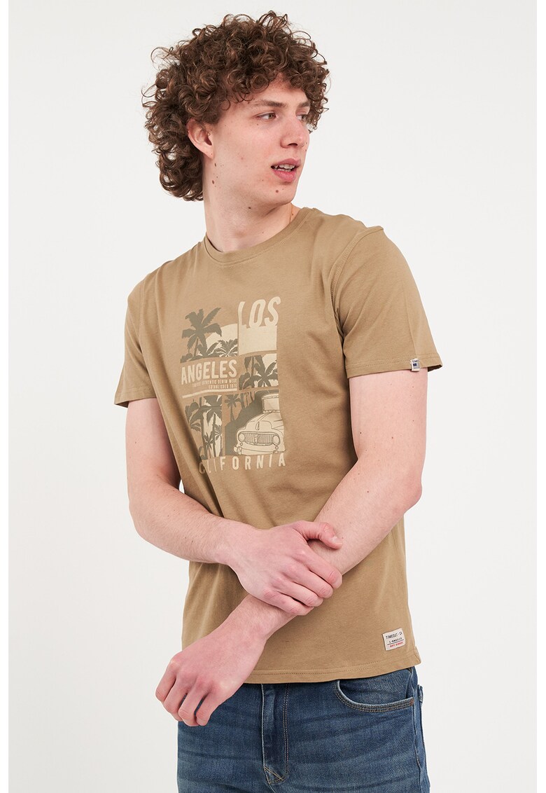 Tricou elastic cu model grafic - Maro camel