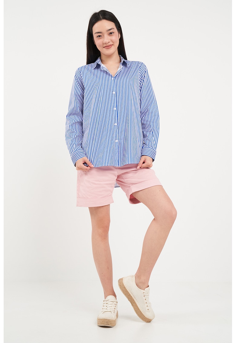 Camasa eleganta in dungi cu mansete cu nasturi - Albastru