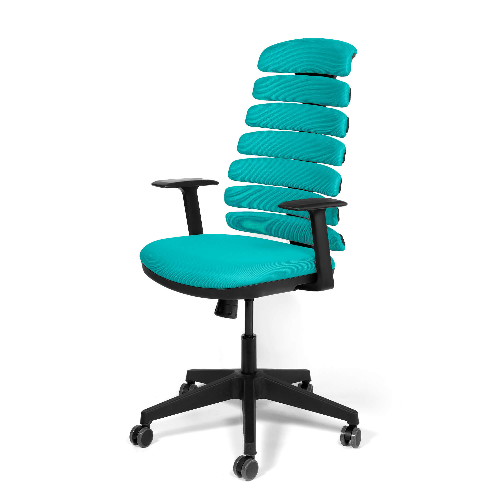 Oferte la Scaun birou ergonomic turcoaz Kronsit Salerno, tapiterie textila, rotativ, reglabil pe inaltime, 65 x 49 x 135 cm