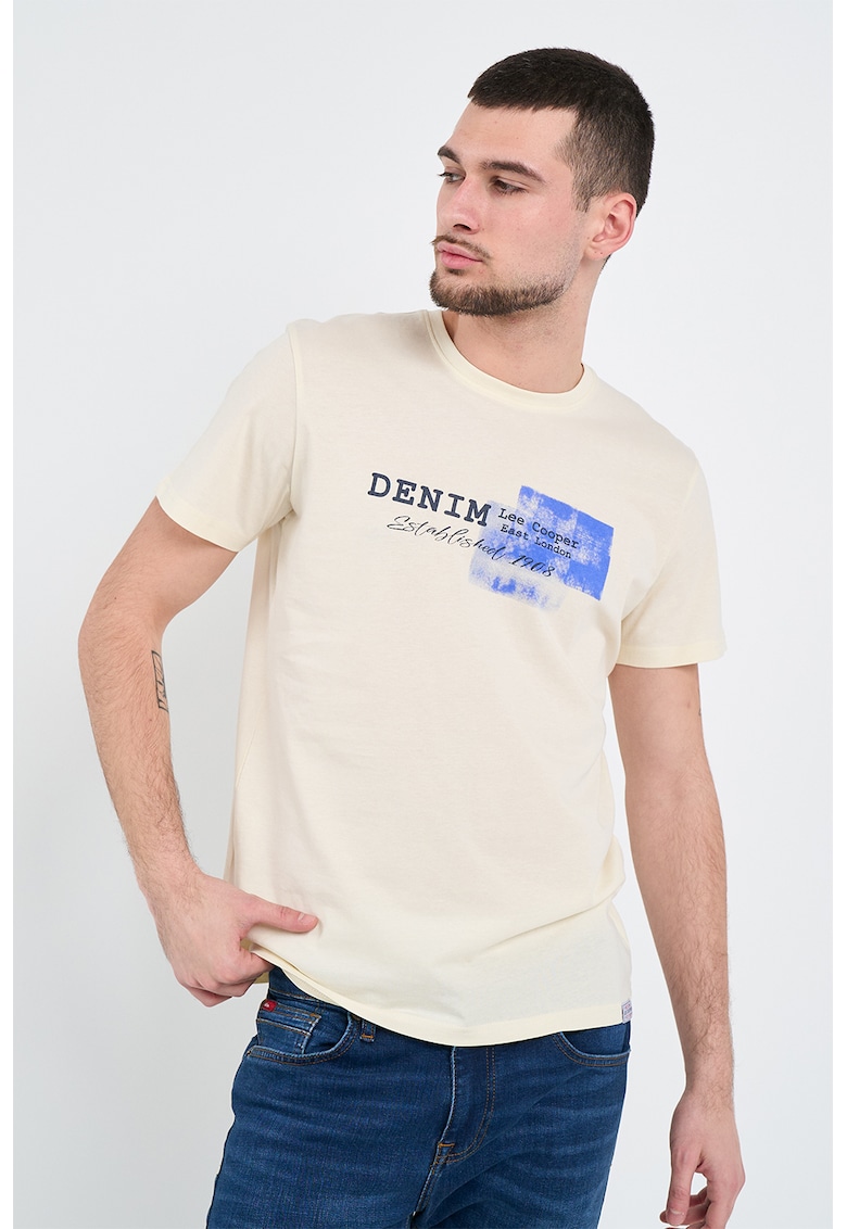 Tricou cu imprimeu pe piept - Maro taupe deschis