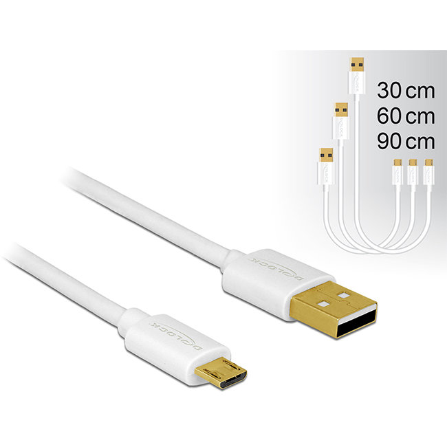 Oferte la Delock Data and Fast Charging Cable USB 2.0 A-male>Micro-B-male,3 pieces set white
