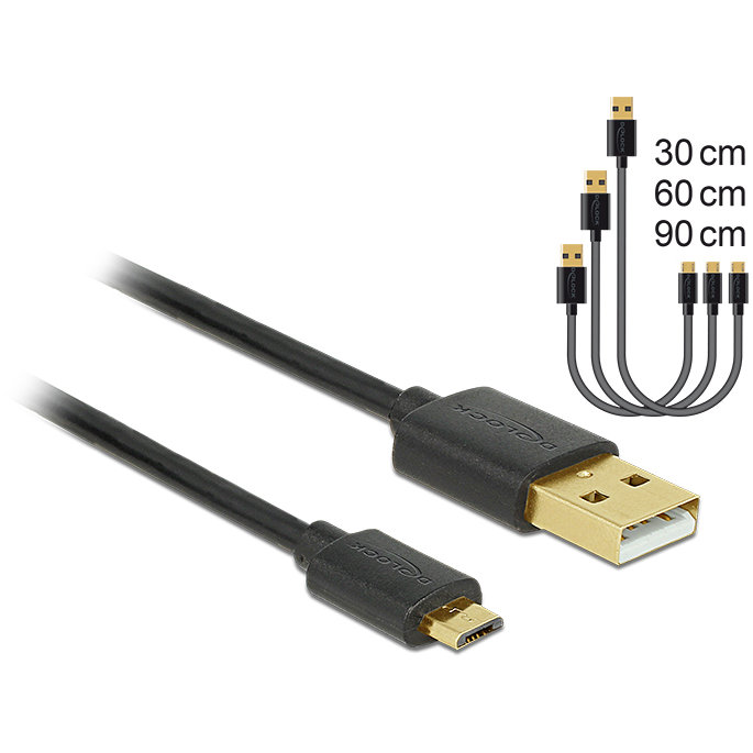 Oferte la Delock Data and Fast Charging Cable USB 2.0 A-male>Micro-B-male,3 pieces set black