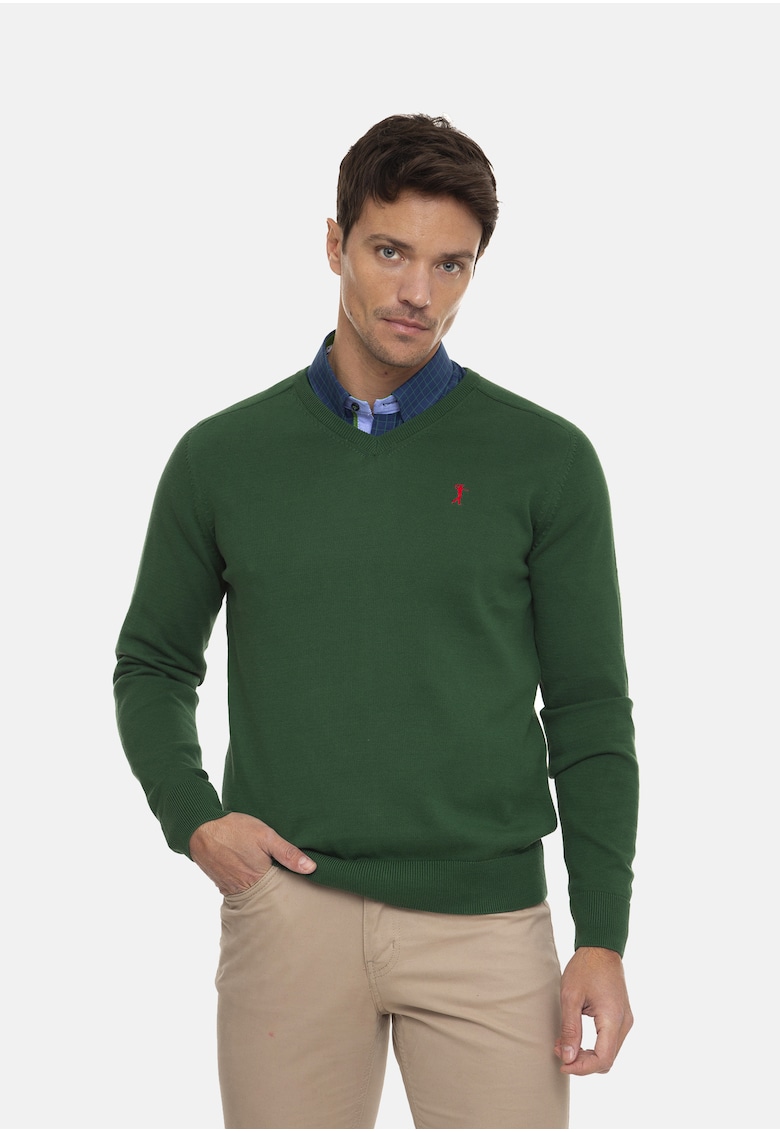 Oferte la Pulover tricotat fin cu decolteu in V - Verde