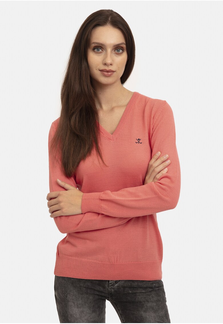 Oferte la Pulover slim fit cu decolteu in V - Roz somon