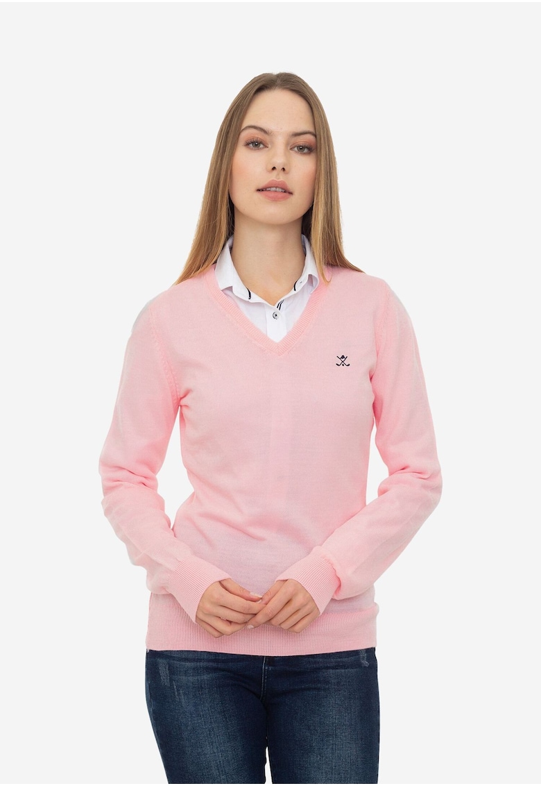 Oferte la Pulover slim fit cu decolteu in V - Roz