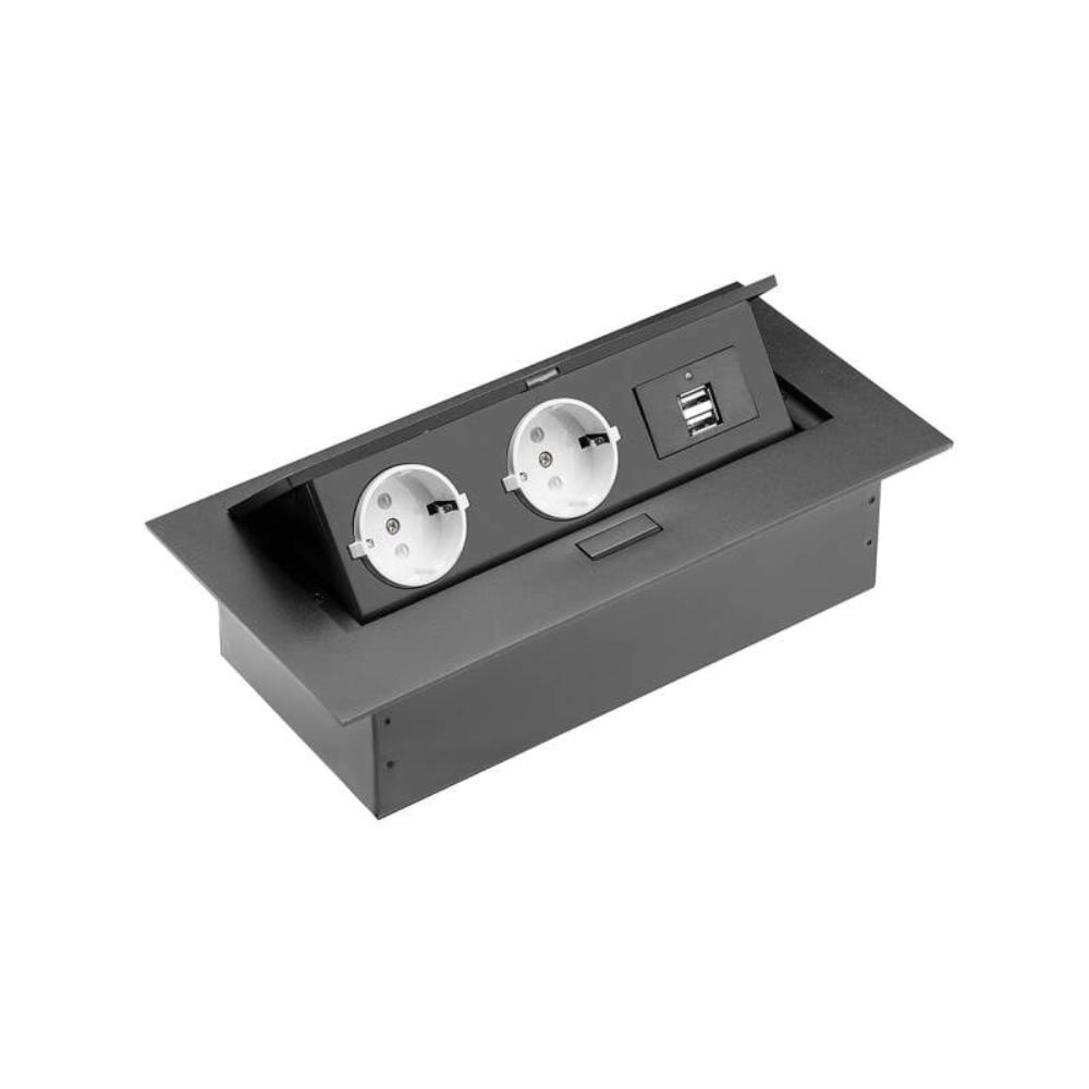 Oferte la Priza metalica incastrabila GTV, negru, 2 x Schuko, 2 x USB