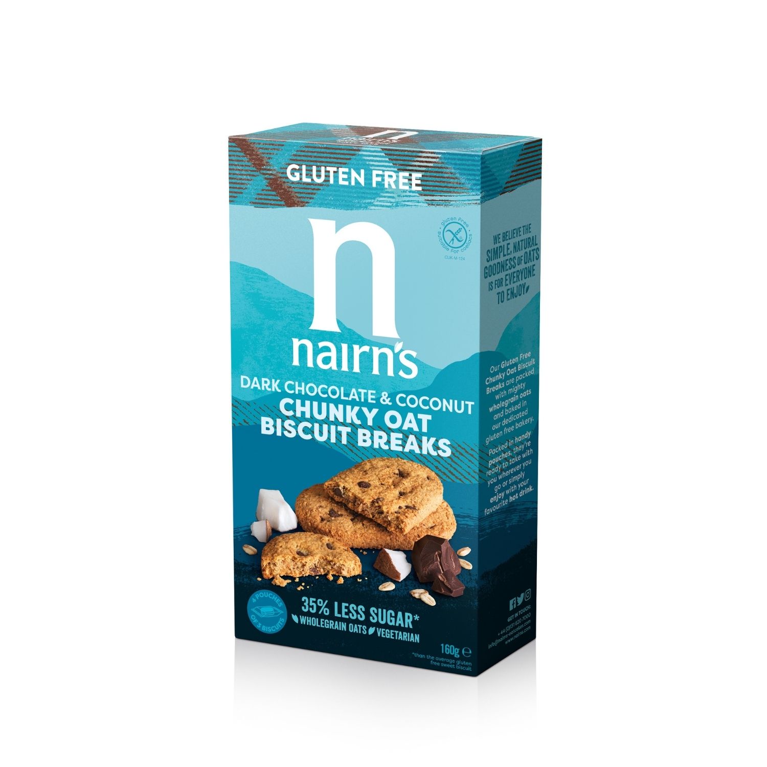 Oferte la Biscuiti Pufosi Fara Gluten din Ovaz Integral cu Bucatele de Ciocolata si Cocos 160G Nairn's