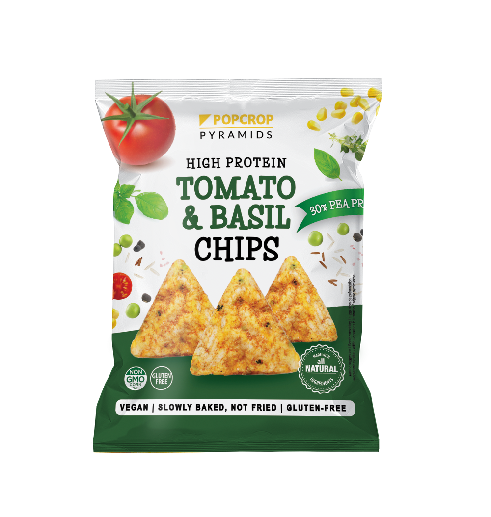 Oferte la Chipsuri Proteice de Mazare cu Aroma de Rosii si Busuioc 60G Popcrop