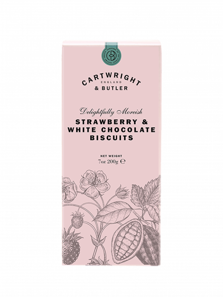Biscuiti cu Ciocolata Alba si Capsuni 200g Cartwright & Butler
