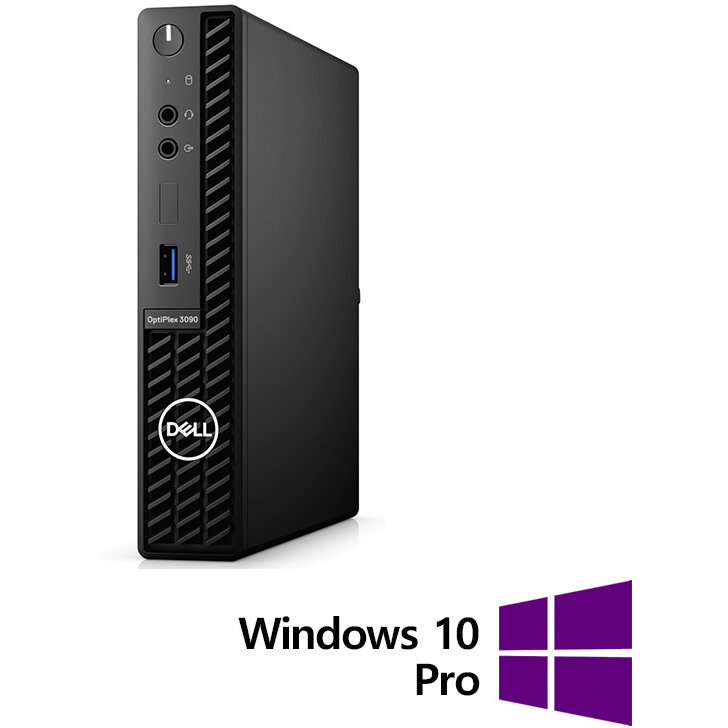 Sistem desktop Refurbished OptiPlex 3090 Intel Core i3-10105T 8GB 256GB SSD Windows 10 Pro Black