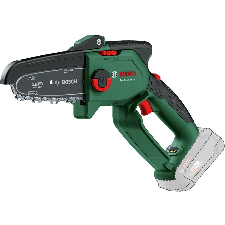 Bosch cordless chainsaw EasyChain 18V-15-7, 18Volt, electric chainsaw (green/black, Li-ion battery 2.5Ah, POWER FOR ALL ALLIANCE)