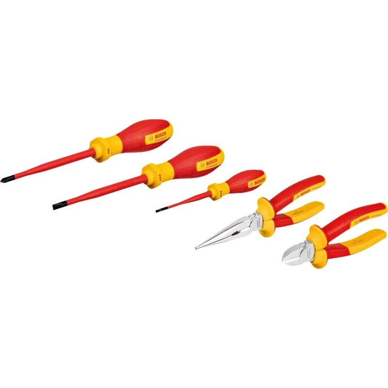Oferte la Bosch VDE tool set mixed, 5 pieces (red/yellow, side cutters, needle-nose pliers, 3 screwdrivers)
