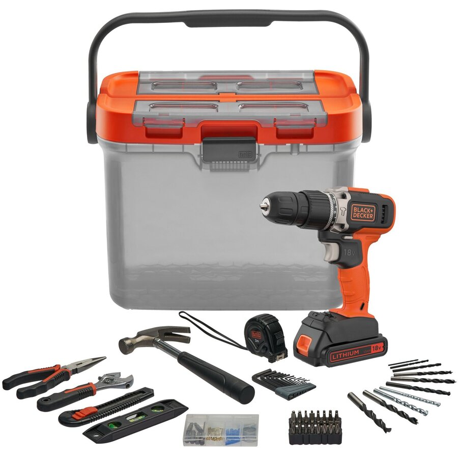 Oferte la Masina de gaurit cordless impact drill BCKSB02, 18Volt (orange/black, Li-ion battery 1.5Ah, storage box, 62-piece accessory set)