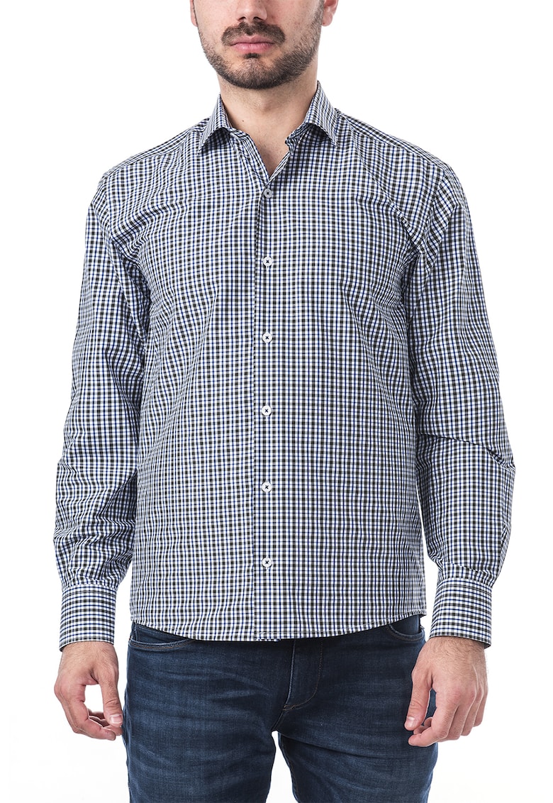 Oferte la Camasa regular fit din bumbac cu model in carouri - Alb/Kaki/Bleumarin