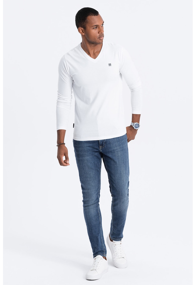 Oferte la Bluza cu decolteu in V si detaliu logo - Alb optic