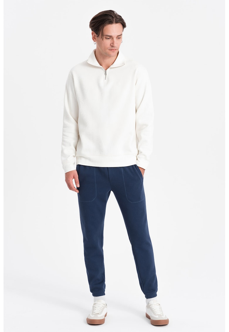 Oferte la Pantaloni de trening din amestec de bumbac cu snururi de ajustare - Bleumarin