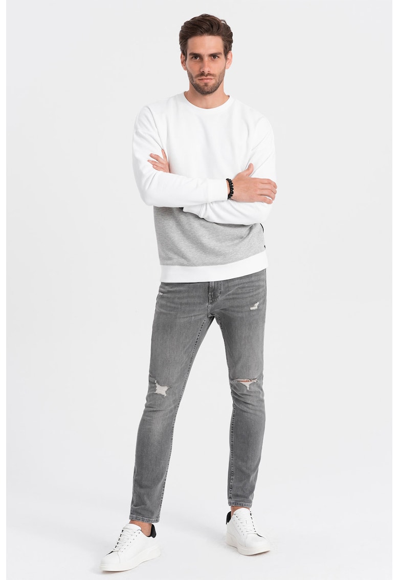 Oferte la Bluza de trening cu decolteu la baza gatului si model colorblock - Alb/Gri