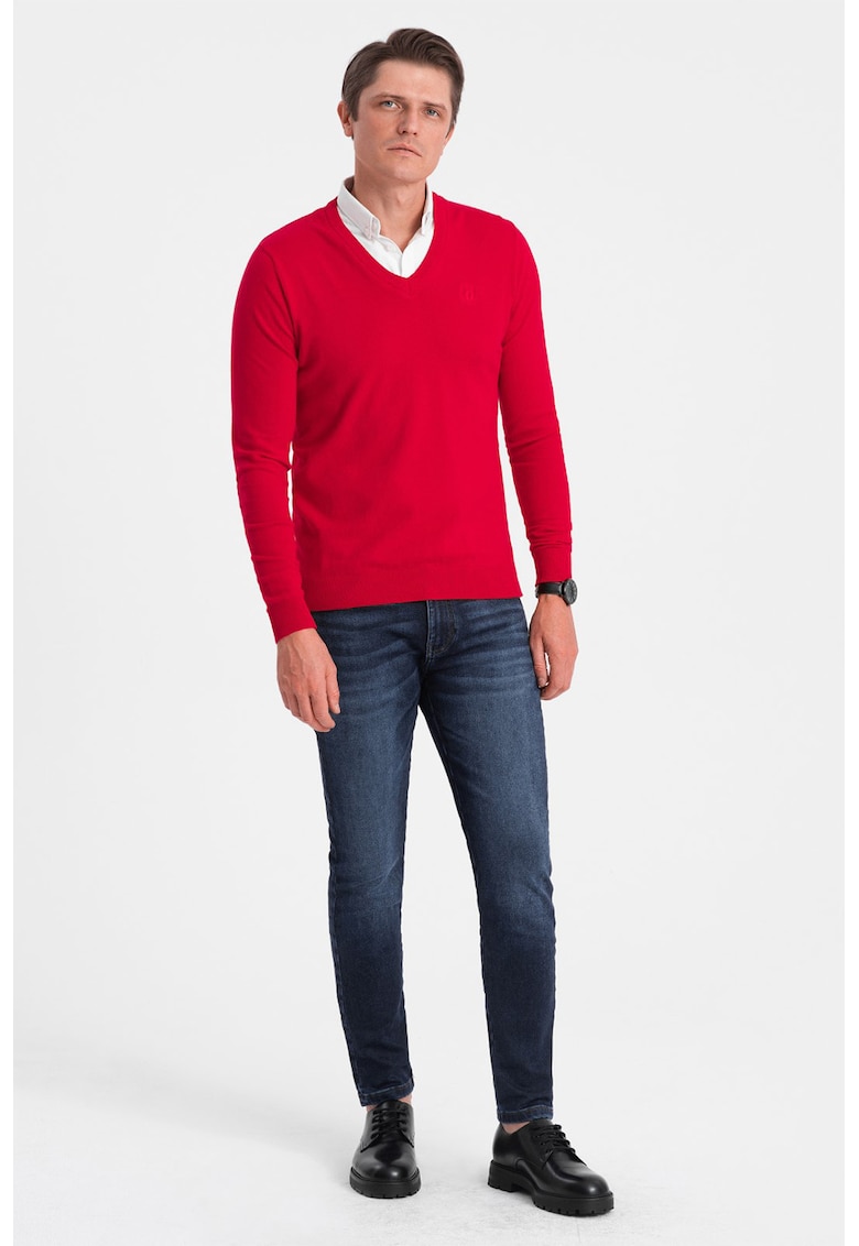 Oferte la Pulover cu decolteu in V - Rosu vermillion