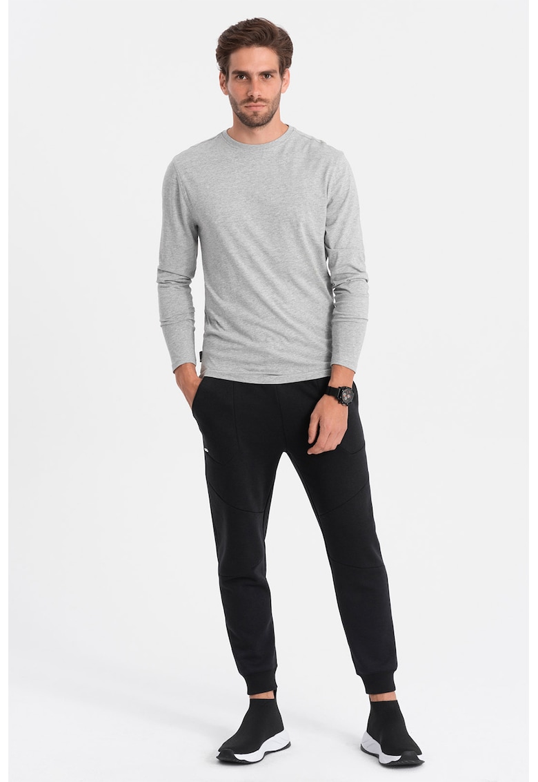 Oferte la Bluza din bumbac cu decolteu la baza gatului - Gri deschis melange