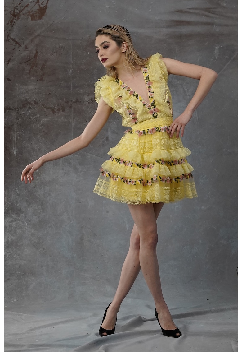 Oferte la Rochie din tul cu detalii florale Lula - Galben