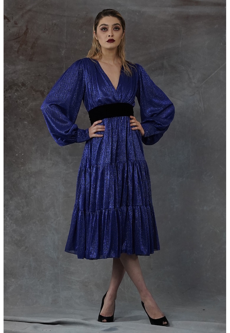 Oferte la Rochie midi evazata cu decolteu in V Talalaia - Albastru