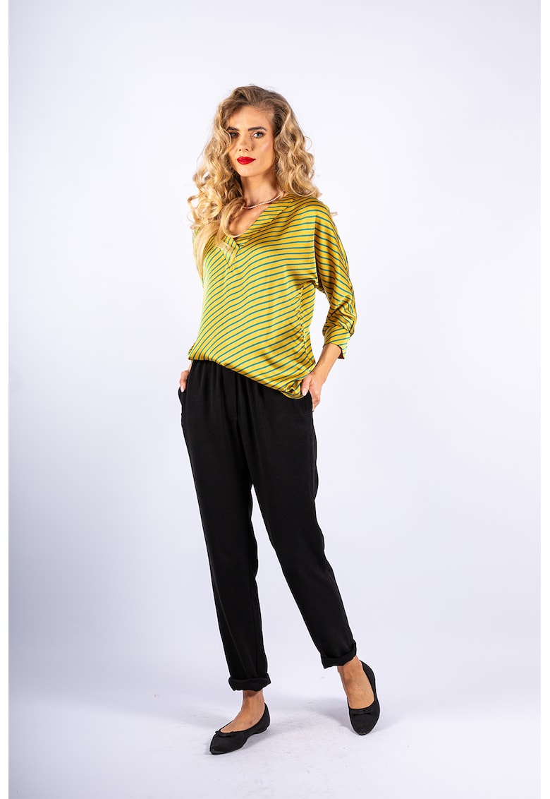Oferte la Bluza din satin cu dungi diagonale Aletta - Galben/Albastru petrol