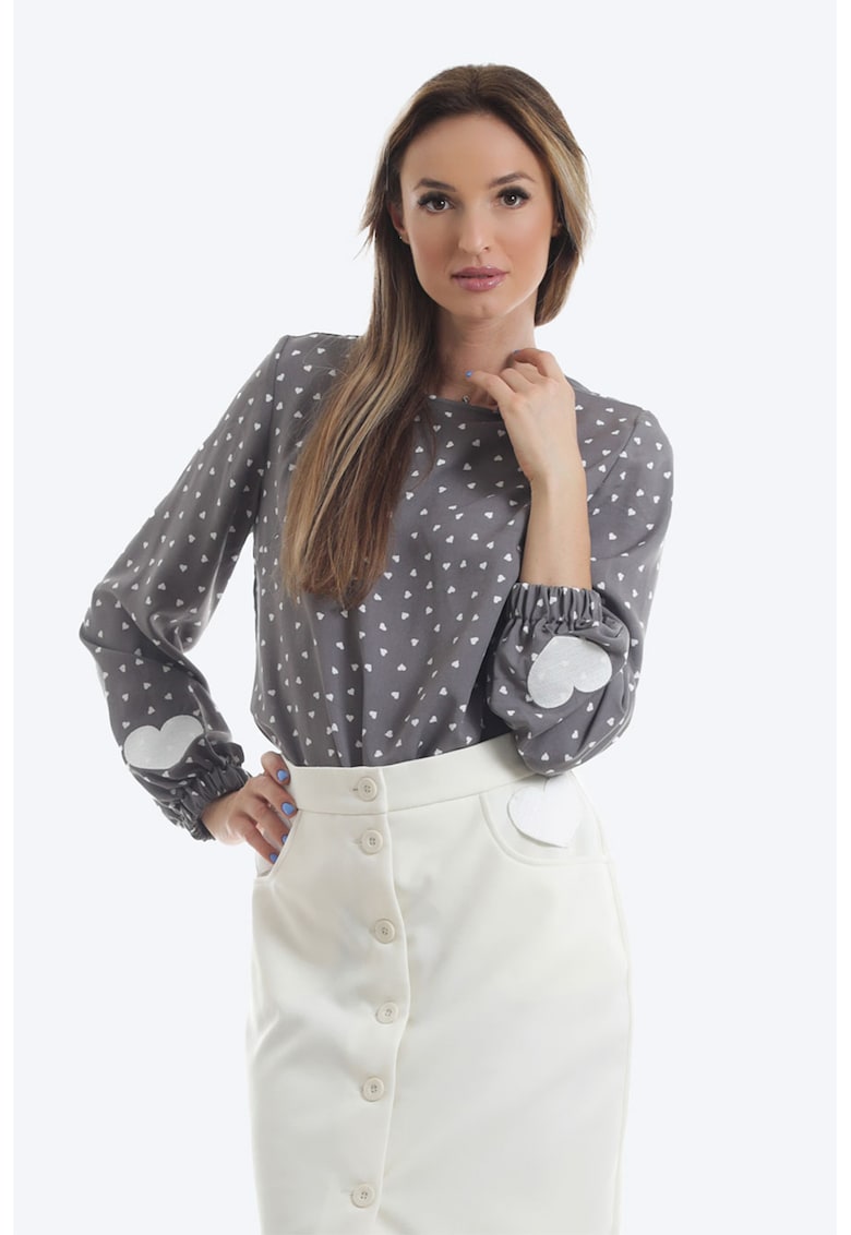 Oferte la Bluza din viscoza cu imprimeu cu inimi - Alb/Gri