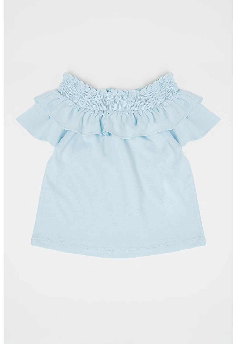 Oferte la Bluza din amestec de in cu volane - Albastru deschis