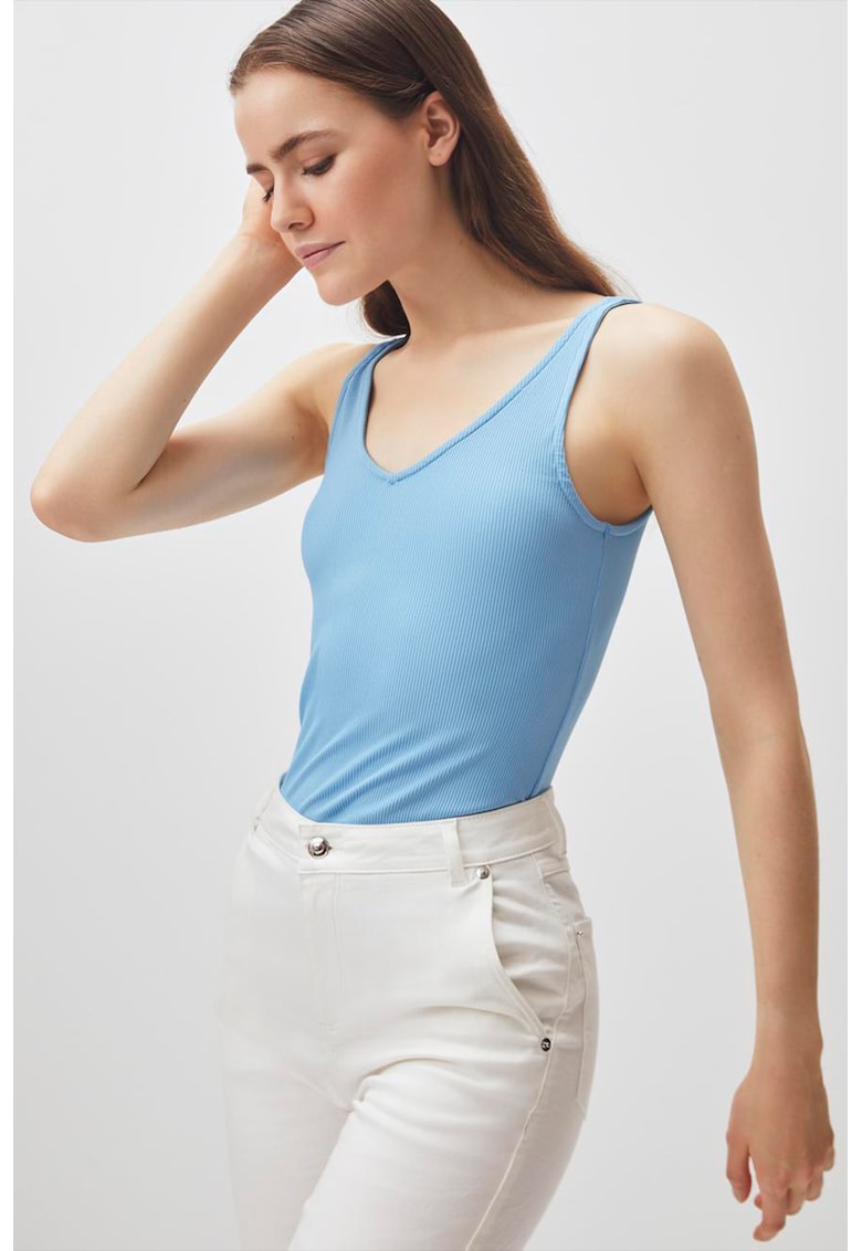 Oferte la Top cu decolteu cache-coeur - Albastru pastel