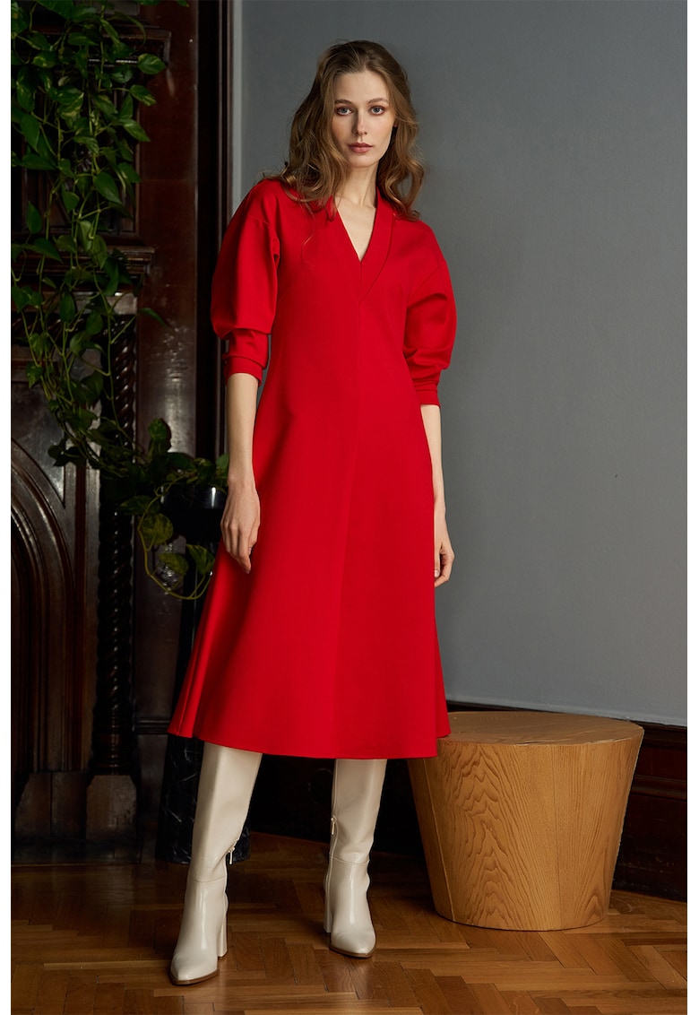 Oferte la Rochie midi cu decolteu in V Scarlet - Rosu