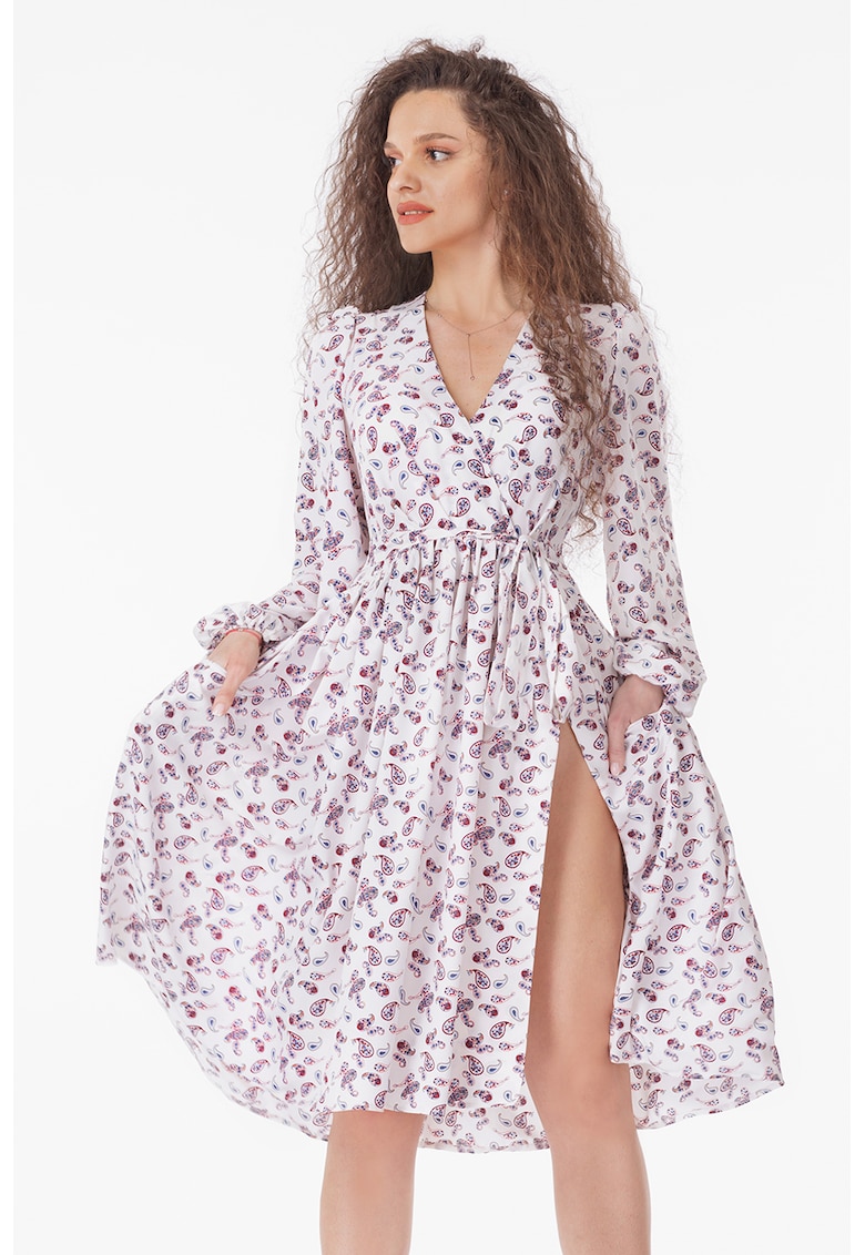 Oferte la Rochie evazata cu slit lateral - Alb/Visiniu/Albastru